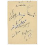 Kent C.C.C. 1948. Album page nicely signed in ink and pencil by eleven members of the Kent team.