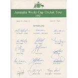 'Australia World Cup Cricket Tour 1983'. Official autograph sheet fully signed by the fourteen