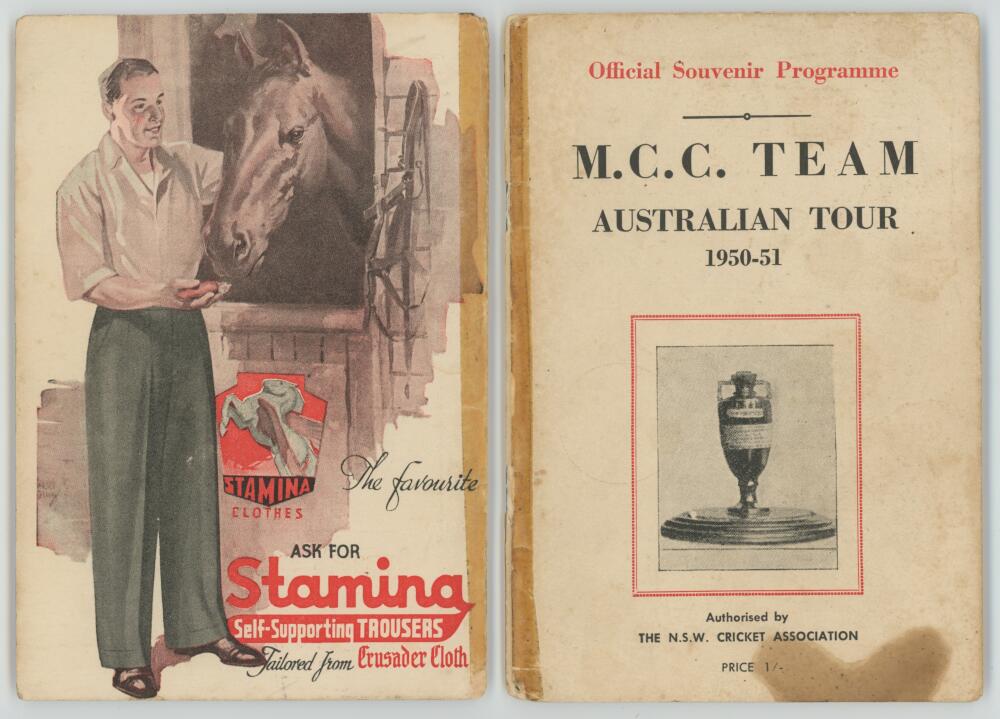 M.C.C. tour to Australia 1950/51. Official souvenir programme for the M.C.C. tour to Australia