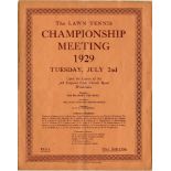 Tennis. Wimbledon 1929. 'The Lawn Tennis Championship Meeting 1929'. Official programme for Tuesday,