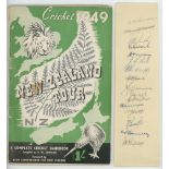 New Zealand tour to England 1949. Narrow paper strip nicely signed in ink by sixteen members of