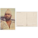 Bishan Singh Bedi. India. Colour postcard of Bedi depicted head and shoulders wearing cricket