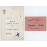 Hockey. '12th Annual Lowestoft Hockey Festival. Easter 1939'. Official programme and 'Player's