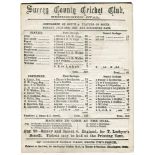 Gentlemen of the South v Players of the South 1867. Early official fully printed scorecard for the