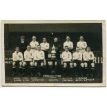 Tottenham Hotspur 1921/22. Early mono real photograph postcard of the team and the trainer