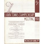 Tennis. Wimbledon 1938. 'The Lawn Tennis Championship Meeting 1938'. Official programme for 29th