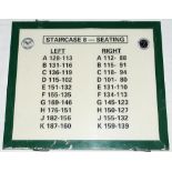 'Wimbledon'. Original information sign for staircase 8 - seating at Wimbledon. Black lettering on