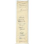 New Zealand 1949. Vertical paper strip very nicely signed in ink by fifteen members of the touring