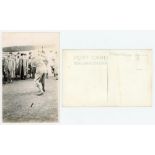 Henry William "Harry" Vardon. Mono real photograph postcard of Vardon playing a shot off the fairway