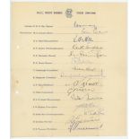 M.C.C. tour of West Indies 1959/60. Official autograph sheet fully and nicely signed in ink by all