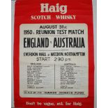 '1950s Reunion Test Match England v Australia' 1980. Original 'Haig Scotch Whisky' poster for Old