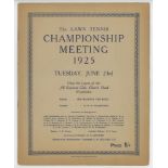 Tennis. Wimbledon 1925. 'The Lawn Tennis Championship Meeting 1925'. Official programme for Tuesday,
