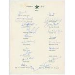 Pakistan tour of England 1962. Rarer official autograph sheet very nicely signed in ink by