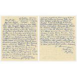 Harding Isaac 'Sailor' Young. Essex & England 1898-1912. Two page handwritten letter with original