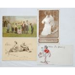 Humorous golf postcards. Three golfing postcards, one handcoloured, 'The Life Saving Crew at 10th