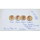 Cricket buttons, 1901. Four Cameo Cigarettes (American Tobacco Co) celluloid buttons with pin