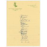 South Africa 1955. Official autograph sheet for the South African tour of England 1955. Sixteen