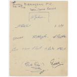 Birmingham F.C. 1936/37. Large page taken from the visitor's book of the Stratford Hotel,