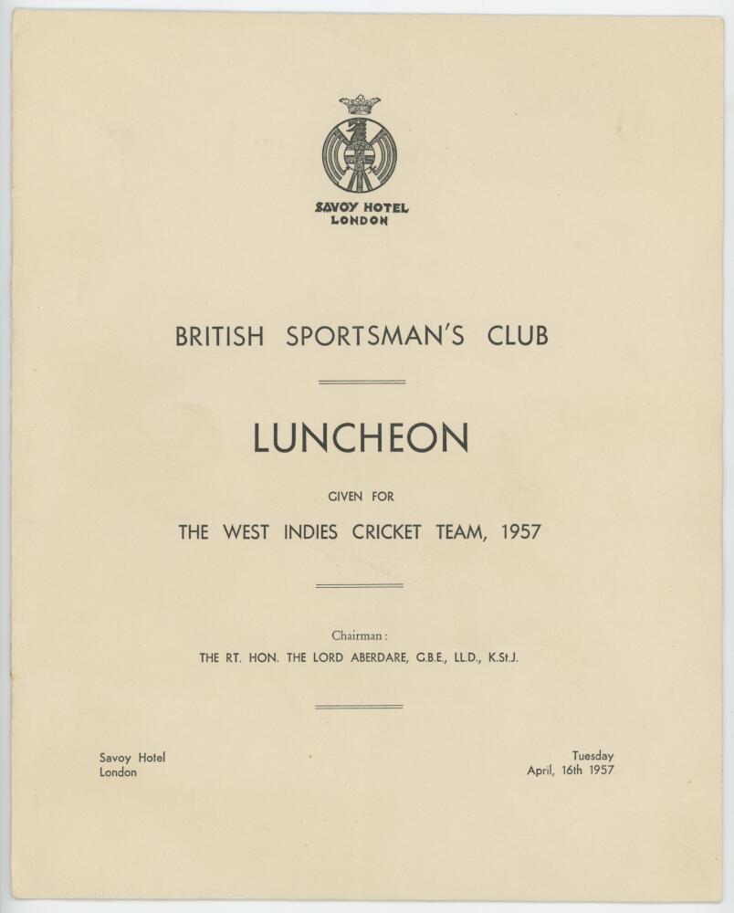 West Indies tour to England 1957. Original 8pp guest list and table plan for the luncheon given by