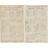 Surrey v Yorkshire 1921 and 1926. Two official scorecards for matches played at The Oval, 20th-