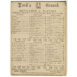 Gentlemen v Players 1895. Official fully printed scorecard for the match played at Lord's in July