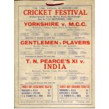 'The Annual Scarborough Cricket Festival'. Four official large hanging cricket fixture cards for the