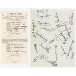 'The 1950's Reunion Test Match. Old England XI v Old Australian XI' 1980. Sheet comprising twenty