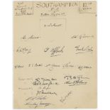 Southampton F.C. 1937/38. Large page taken from the visitor's book of the Stratford Hotel,