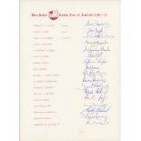 West Indies tour of Australia 1981/82. Official autograph sheet fully signed in ink by all seventeen
