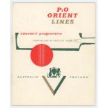 Australia tour to England 1961. Official P&O Orient Lines souvenir tour brochure for the