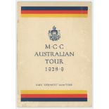 M.C.C. Tour of Australia 1928/29. Official 'Orient Line, R.M.S. Otranto' souvenir brochure for the