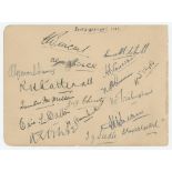 South Africa tour to England 1929. Album page nicely signed in ink by seventeen members of the South