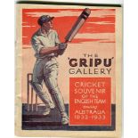 'Bodyline'. M.C.C. tour of Australia 1932/33. 'The Gripu Gallery. Cricket Souvenir of the English