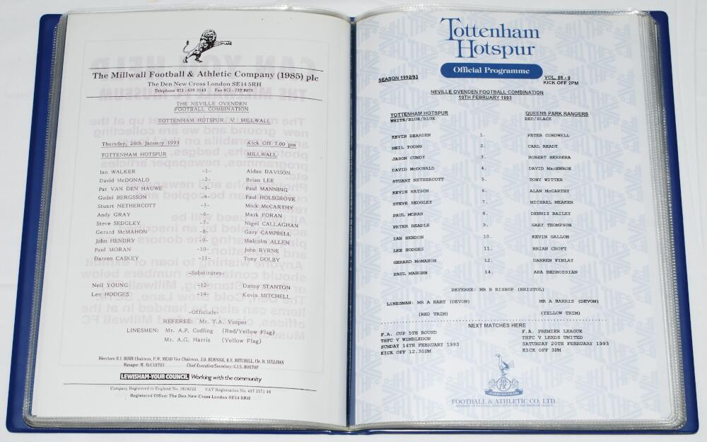 Tottenham Hotspur Reserve, Youth and School's home match programmes 1991/92, 1992/93 and 1993/94