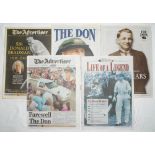 Don Bradman 1908-2001. Five original Australian and three English newspapers featuring extensive