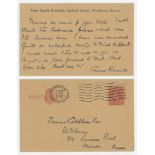 Gerald Brodribb. Handwritten plain pre-paid postcard headed 'From Gerald Brodribb, Canford School,