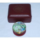 Cricket pillbox England v Australia 1880-1980. Enamelled oval pillbox decorated with a scene of