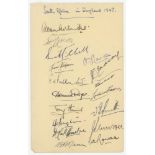 South Africa tour to England 1947. Album page nicely and fully signed in ink by all seventeen