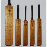 Facsimile signature miniature bats. Five miniature bats with facsimile signatures. Stuart