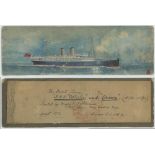 'R.M.S. Osterley'. Small early original watercolour painting of the Orient Line ship painted by