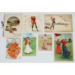 Golf greetings cards and ephemera. A selection of greetings cards, advertising cards etc.