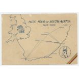 M.C.C. tour of South Africa 1938/39. Official M.C.C. Christmas card with map to front and photograph