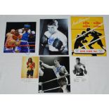 Boxing photographs. Three signed colour and mono action photographs of Audley Harrison, Ken Buchanan