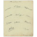 Hampshire C.C.C. 1913. Large album page nicely signed in ink by eleven members of the Hampshire team