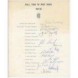 M.C.C. tour of West Indies 1967/68. Official autograph sheet nicely signed in ink by all fourteen