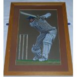 Geoffrey Boycott, Yorkshire & England. Original large pastel study by artist Ken Taylor,