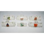 Cricket bags. Five large crested china cricket bags with colour emblems for 'Clacton-on-Sea' and '