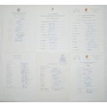 Test, tour and County autograph sheets 1987-1989. Six official autograph sheets, each fully signed