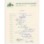 Australian tour to England 1977. Official autograph sheet signed by all seventeen players in the