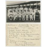 Australian tour to England 1926. Rarer mono real photograph postcard of the Australian team seated